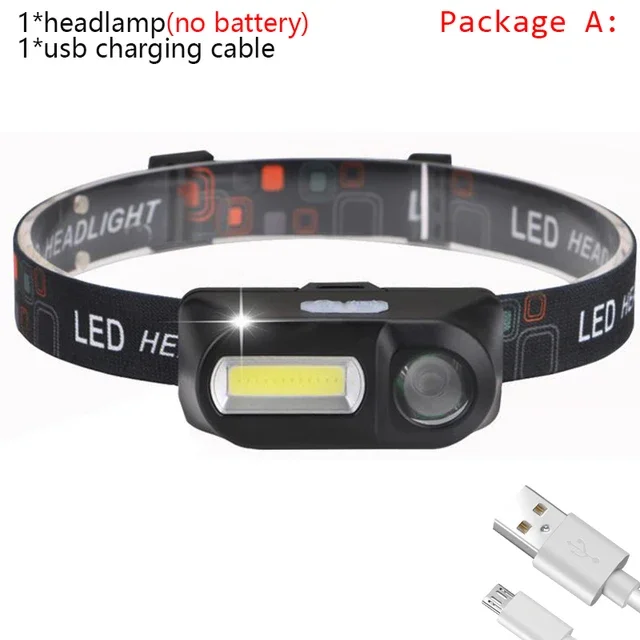 Mini Headlight LED Headlamp Portable XPE+COB USB Rechargeable Head Lamp Use 18650 Battery Camping Light Night Fishing Lantern