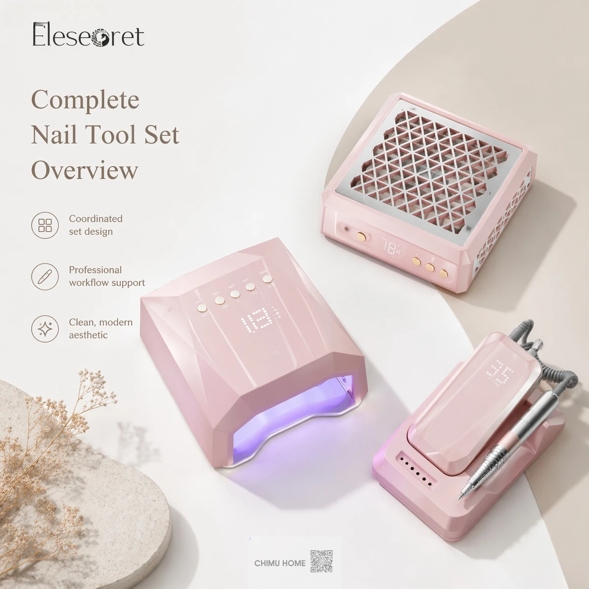 【CHIMU HOME】OEM Custom Nail Tool Kit, Rechargeable 60W UV LED Nail Lamp & Brushless Nail Drill, Portable DIY Manicure Set