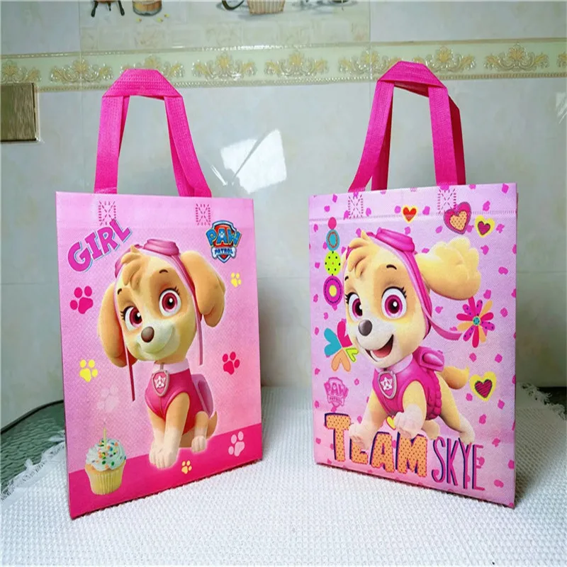 28*35cm Paw Patrol Non-woven Candy Gift Bags Pink Loot Travel Bag Cute Cartoon Chase Skye Children's Birthday Party Bag