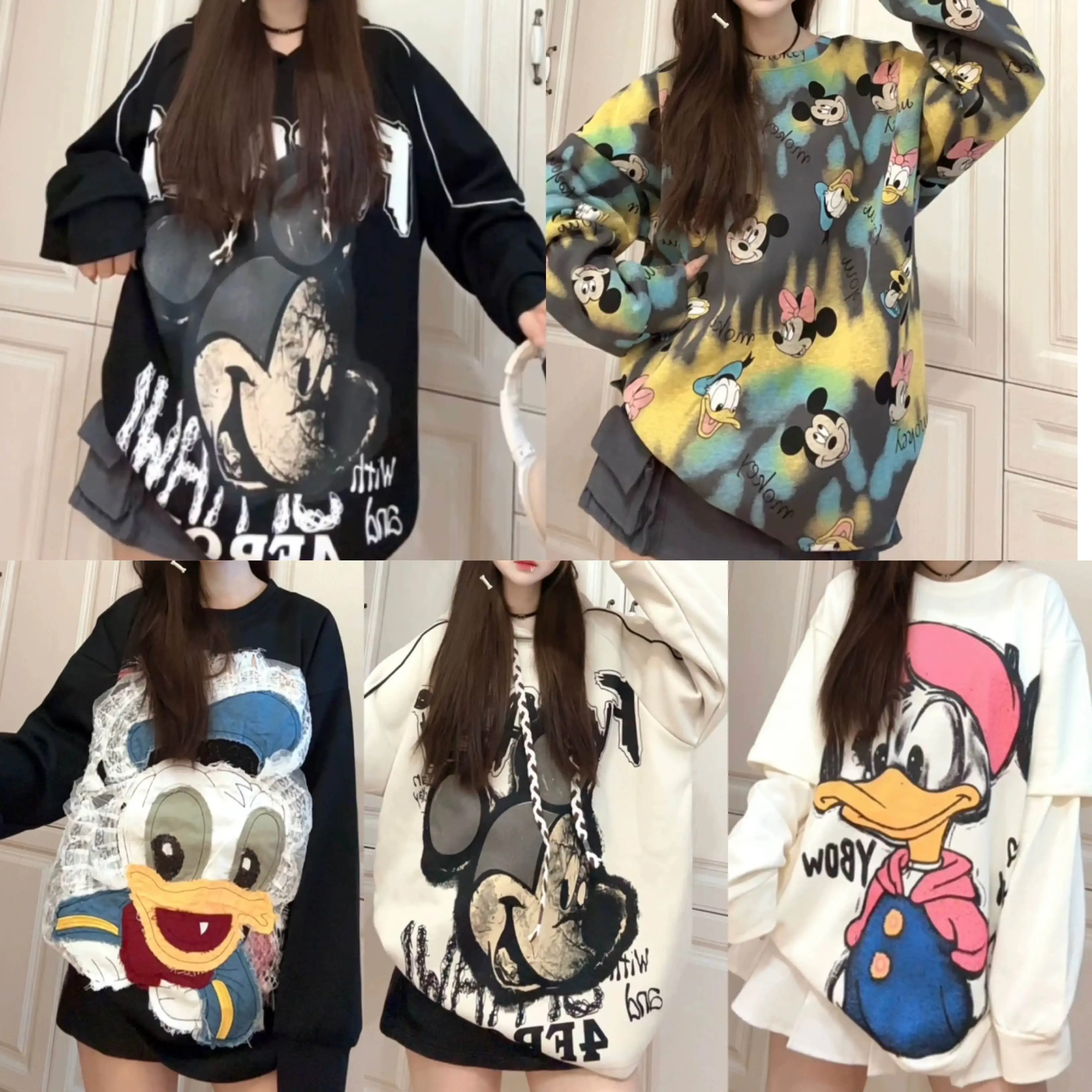 

European and American new heavy-duty embroidery cartoon sticker loose casual women's hoodie T-shirt
