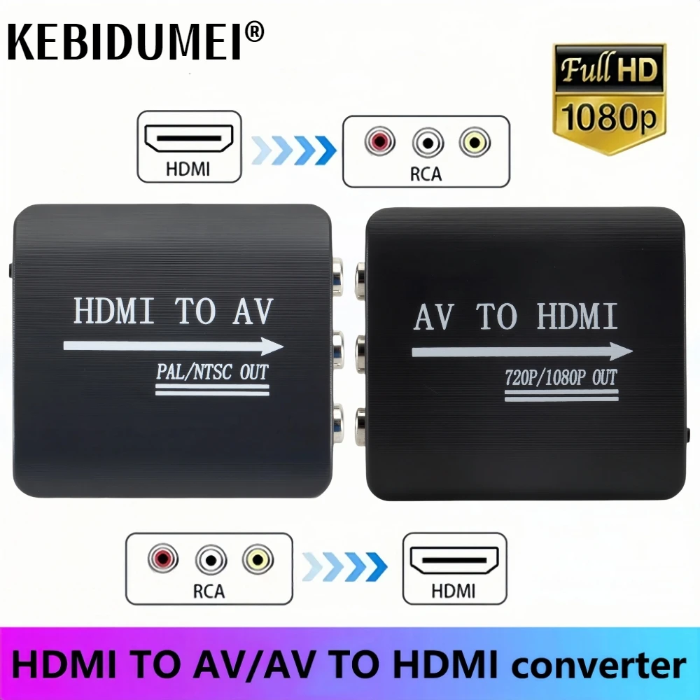 1080P HDMI-compatible TO AV RCA CVSB L/R Video Scaler Adapter HD Video Box Converter AV To HDMI-compatible Converter Support PAL