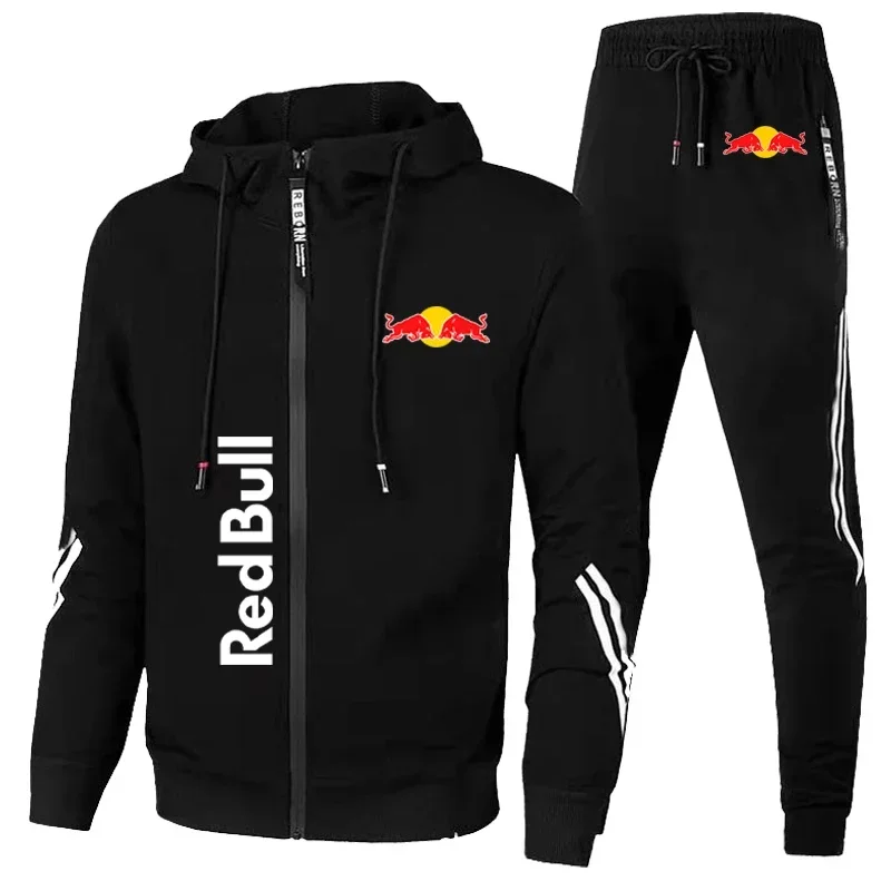 

2025 New Red Bull Sportswear Jacket Men's Hooded Suit Red Bull Logo Print Leisure Outdoor Fitness Jacket Red Bull Clothing Sets