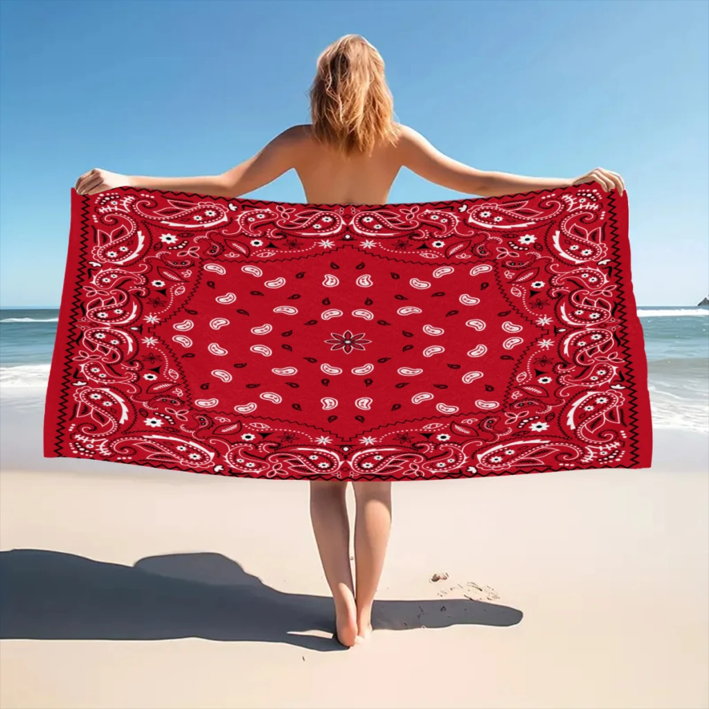 paisley red bandana Beach Towel  Poncho Bathing Towels Cover-ups Quick Dry Sand Free Yoga Spa Gym Pool