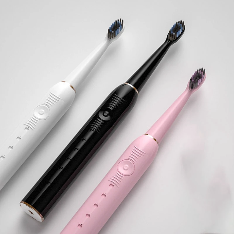 Escova de dentes elétrica sônica para adultos e crianças vibrador ultrassônico branqueador IPX7 4 cabeça de escova tipo bateria rosa