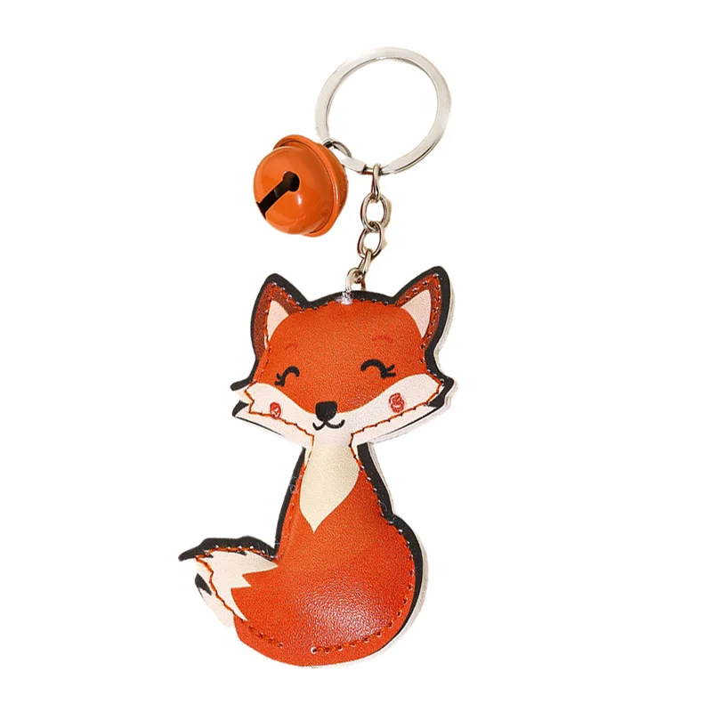 Fashionable Leather Fox Keychain Cartoon Cute Small Metal Bell Pendant Key Chain Animal Bag Charm Fashion Accessories