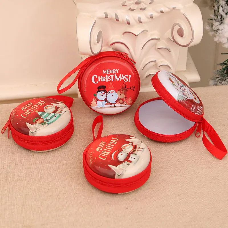 2024 Christmas Children Kids Coin Purses Cartoon Santa Claus Print Wallets Coin Pouch Round Coin Money Storage Bag New Year Gift