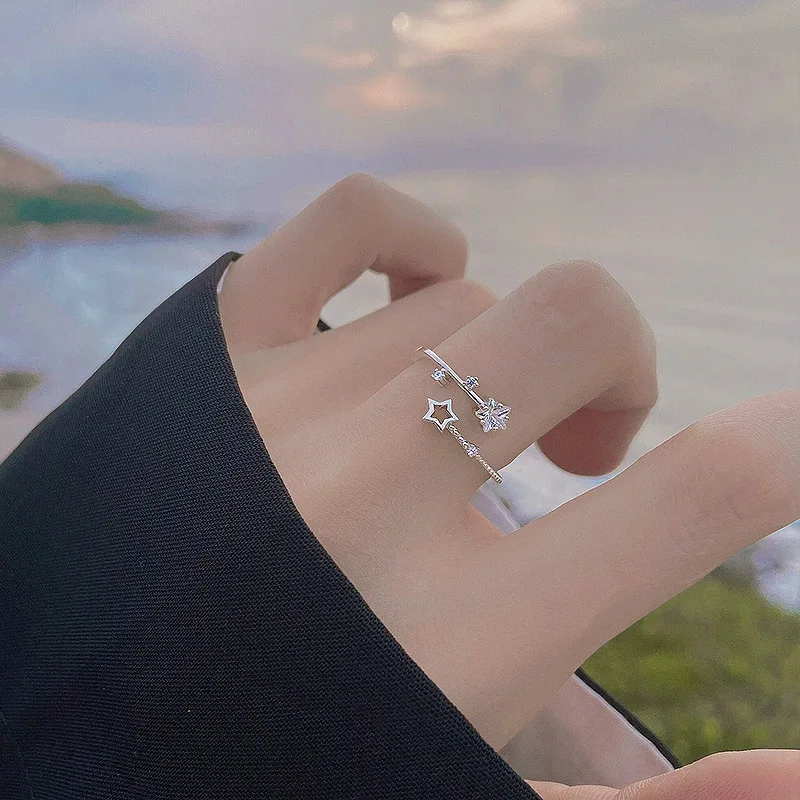 

925 Sterling Silver Star Crytal Ring for Women Girl Personality Simple Adjustable Exquisite Jewelry Dropshippipng Gift