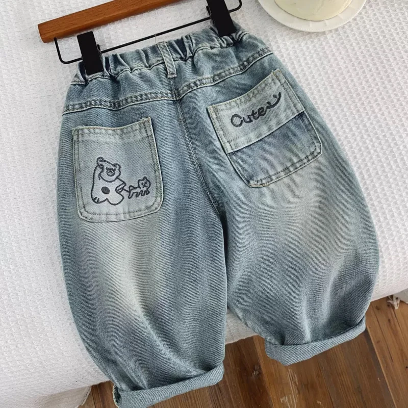 

Children's Soft Jeans Loose Fit Toddler Spring Autumn Girls Casual Pants Boys Korean Style Long Pants