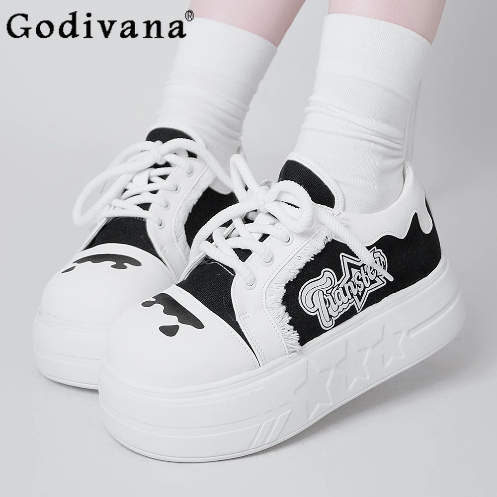 

Spring and Autumn New Student Y2K Canvas Shoes Girl's JK Lace-up Embroidered Platform Shoes Women's Casual Canvas Shoes 2025