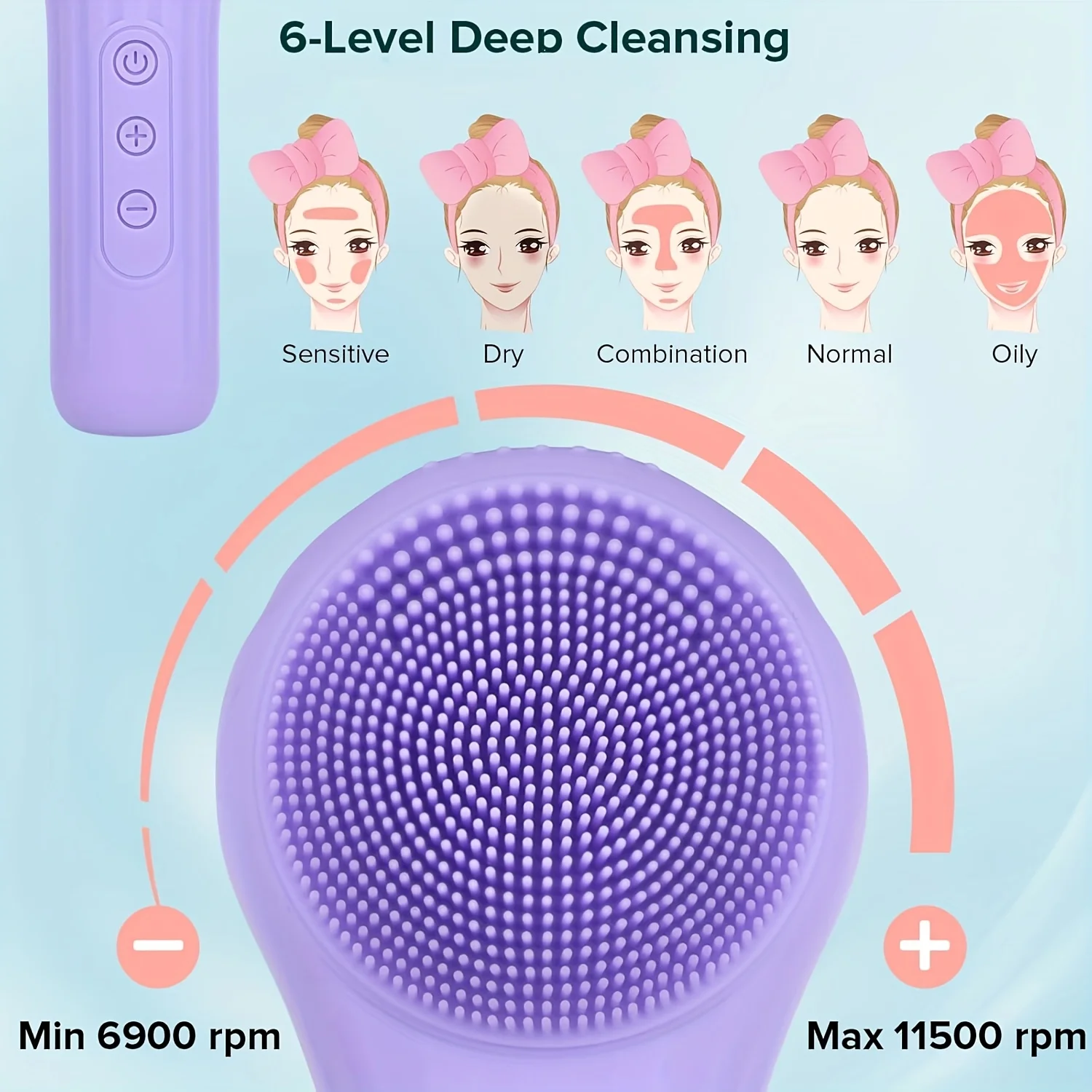Nettoyant pour le visage de massage vibrant en silicone rechargeable 600 mAh - Brosse nettoyante pour le visage alimentée par USB, cadeau idéal pour maman