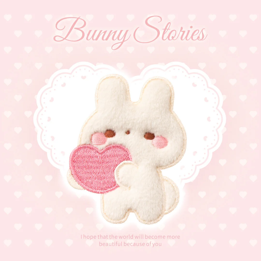 Plush Couple Rabbits Embroidery Patch Appliques for Clothing Diy Bag Phone Decoration Stickers Parches Bordados Para La Ropa