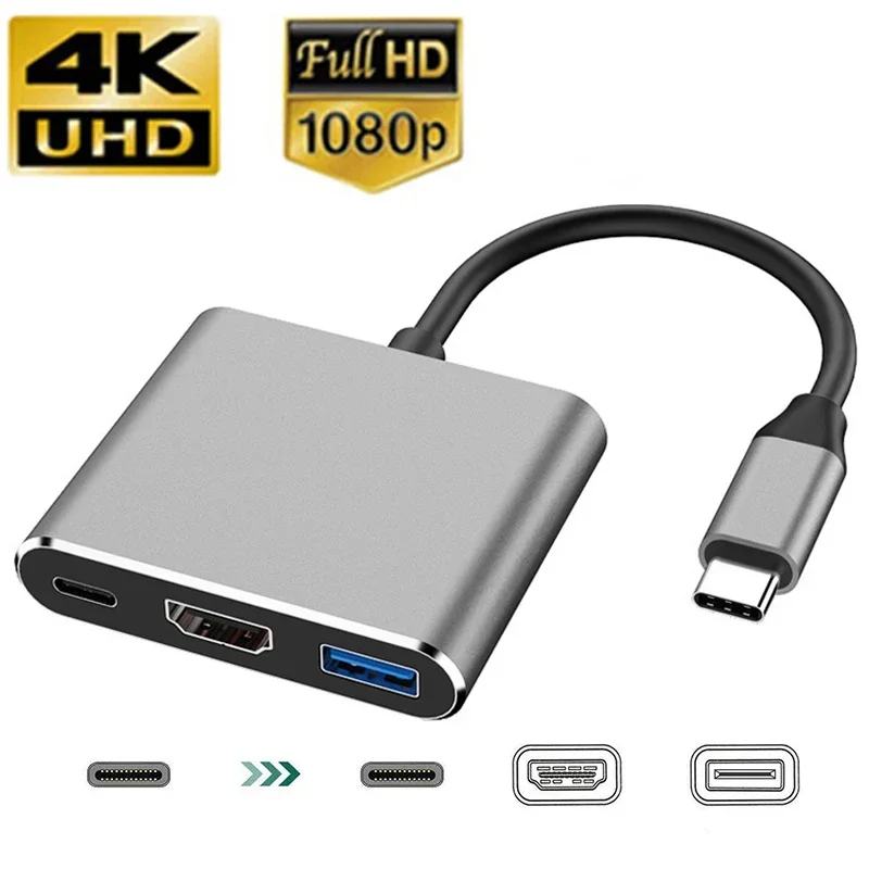 3 in 1 Usb Hub USB C to HDMI-compatible Splitter HUB Type-c to HDMI-compatible USB3.0 Docking Station For Macbook Air Converter