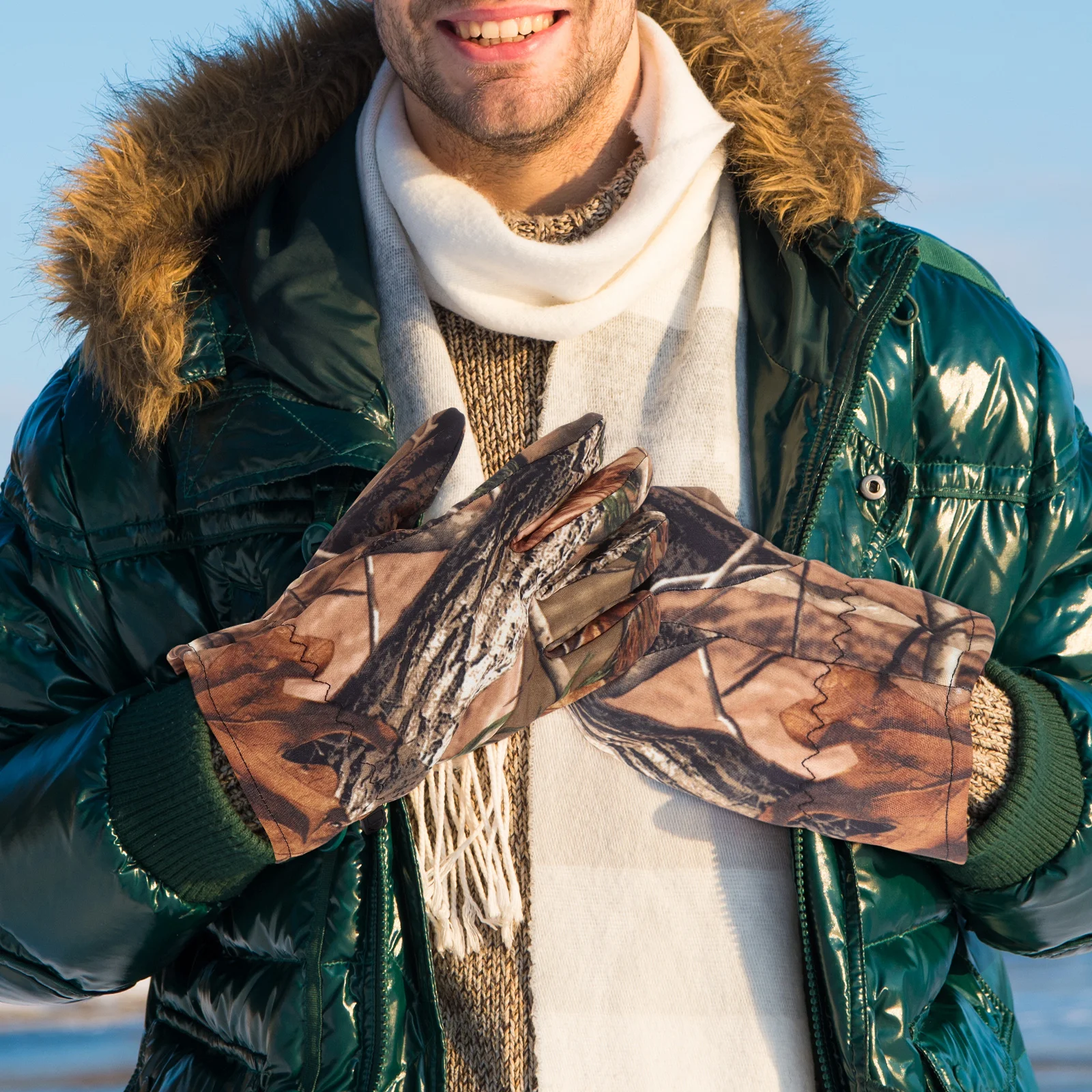 

1 Pair Hunting Gloves Winter Warm Waterproof Ski Cold Weather Snow Gear Fishing Mittens Outdoor Accessories Camouflage Style