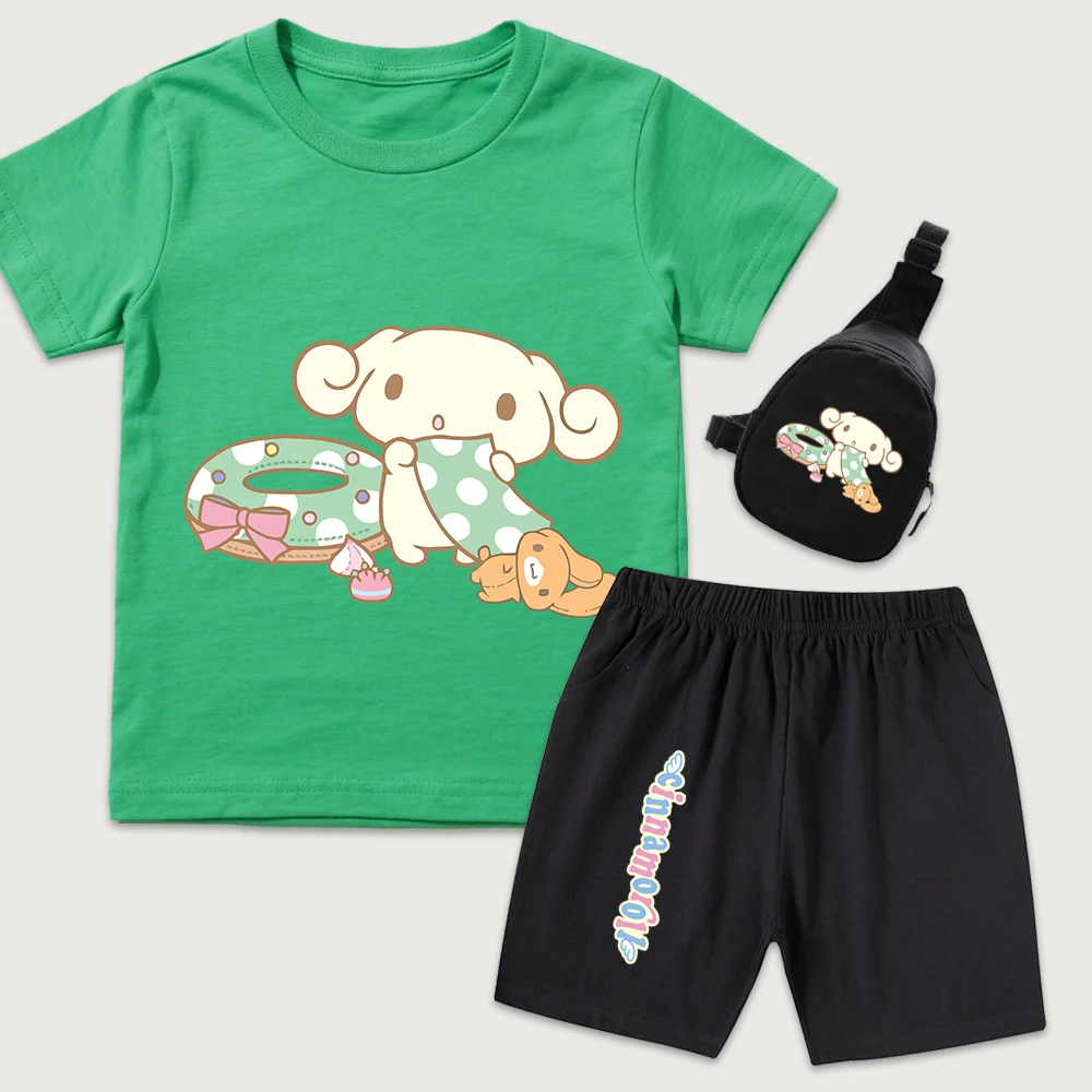 

Детская хлопковая футболка с принтом Cinnamoroll Sweet Playtime, шорты, мини-сумка на грудь, комплект из 3 предметов для мальчиков и девочек, повседневная летняя одежда