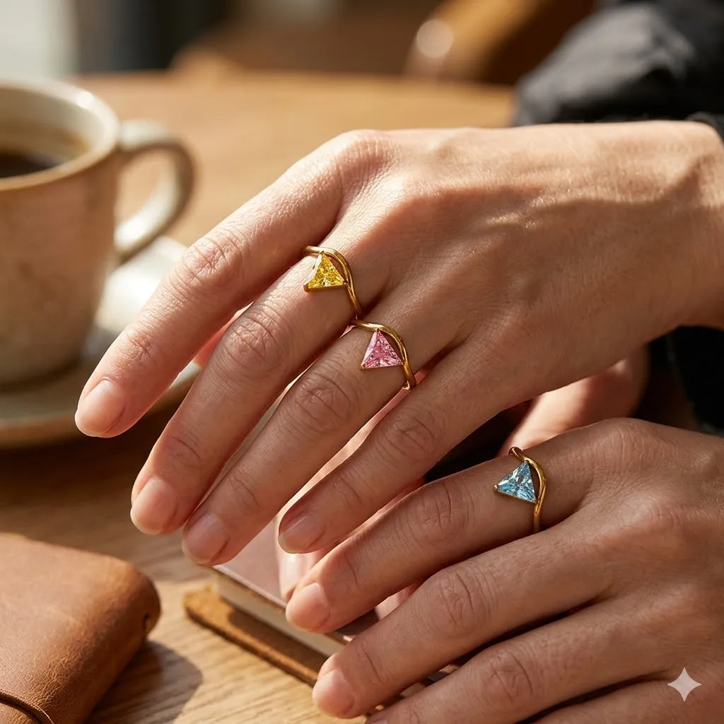 St-Delan Women Triangle Zircon Rings Wave Double Band Design Daily Wear Birthstone Ring Jewelry Bulk Wholesale
