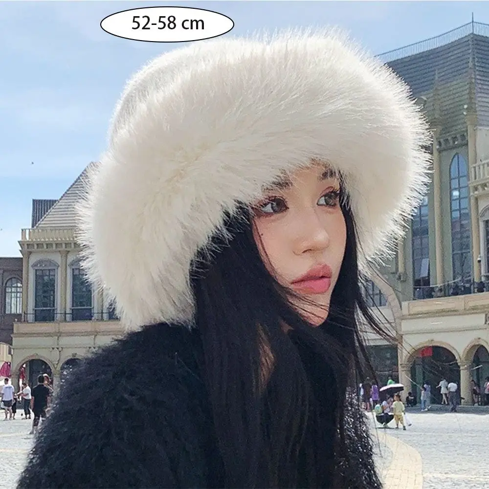 Winter Faux Fur Plush Bucket Hat Thick Warm Plus Velvet Fisherman Cap Fluffy Casual Panama Caps for Women