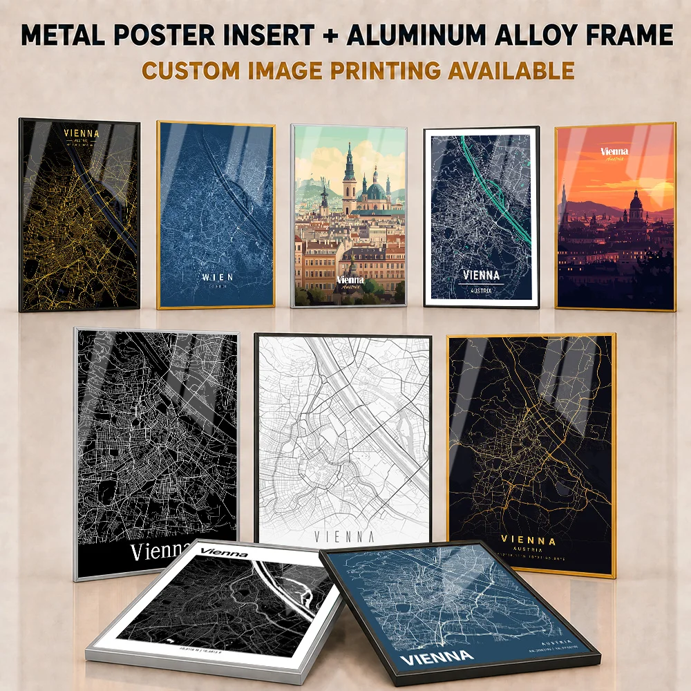 Vienna Metal Poster With Aluminum Alloy Frame Personalized Geographic Travel Aesthetic Wall Art For Entryway Explorer Souvenir