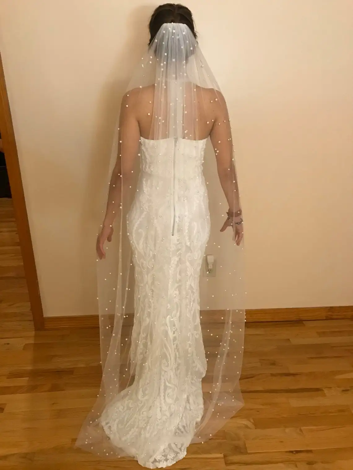 TOPQUEEN Perlen Hochzeit Schleier 1 Tier Soft Bridal Veil Beaded Hochzeit Zubehör 3M Kathedrale Länge Schleier für Braut Elfenbein v176 – Detail 6