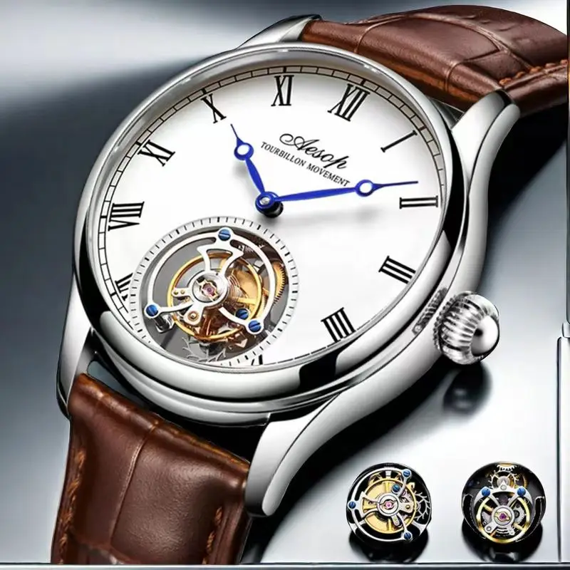 

Механические часы Aesop Real Flying Tourbillon, роскошные мужские часы со скелетом и турбийоном, сапфировые официальные магазины