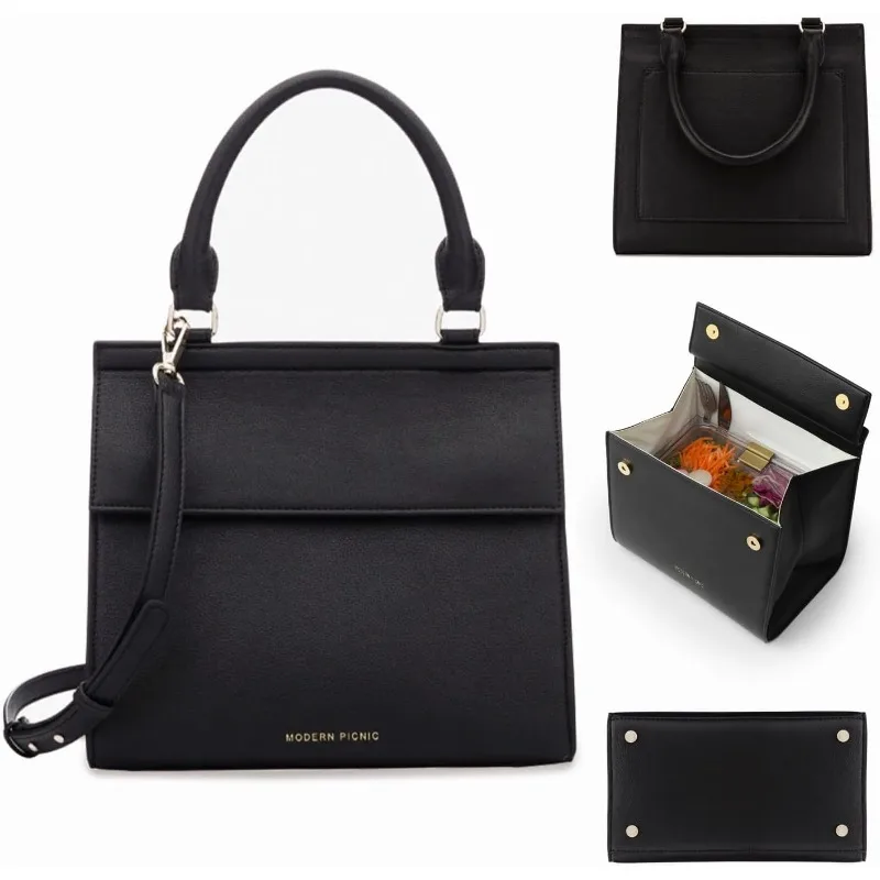 

Modern Picnic Vegan Leather Lunch Bag for Women, Cooler Lunch Bag for Girls, Easily Wipeable, Adjustable Shoulder Strap
