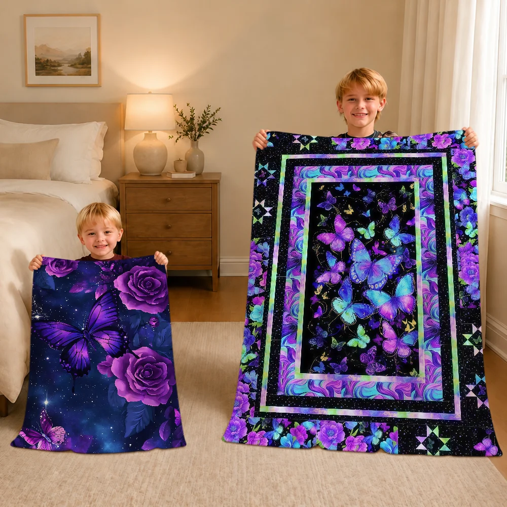 Fashion Vibrant Multicolor Butterfly Starry Sky Warm Soft Plush Blanket Sofa Living Room Nap Home Bedroom Gift Flannel Pet Hogar