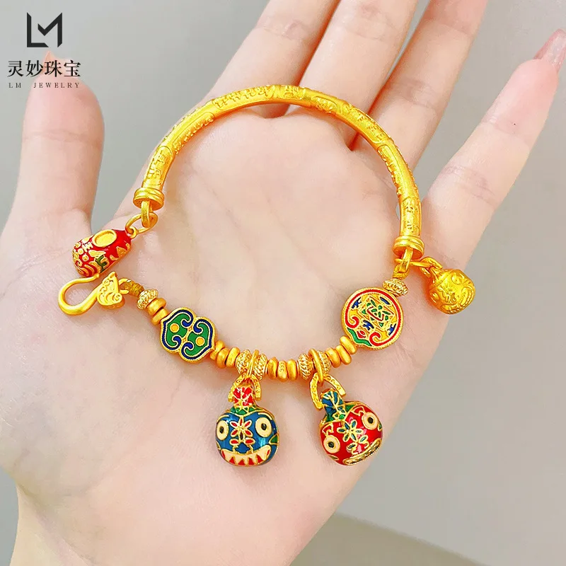 

Золотой браслет для женщин из настоящего золота 9999 пробы (24K) в стиле Gold Shop, полубраслет с пятисторонним оберегом Бога Богатства, изысканный подарок, роскошный аксессуар.