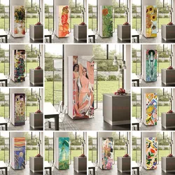 Countryside Vintage Figure Oil Painting Fridge Sticker Door Cover Decor Wrap Vinyl 3D Refrigerator Freeze Wallpaper Stickers PVC