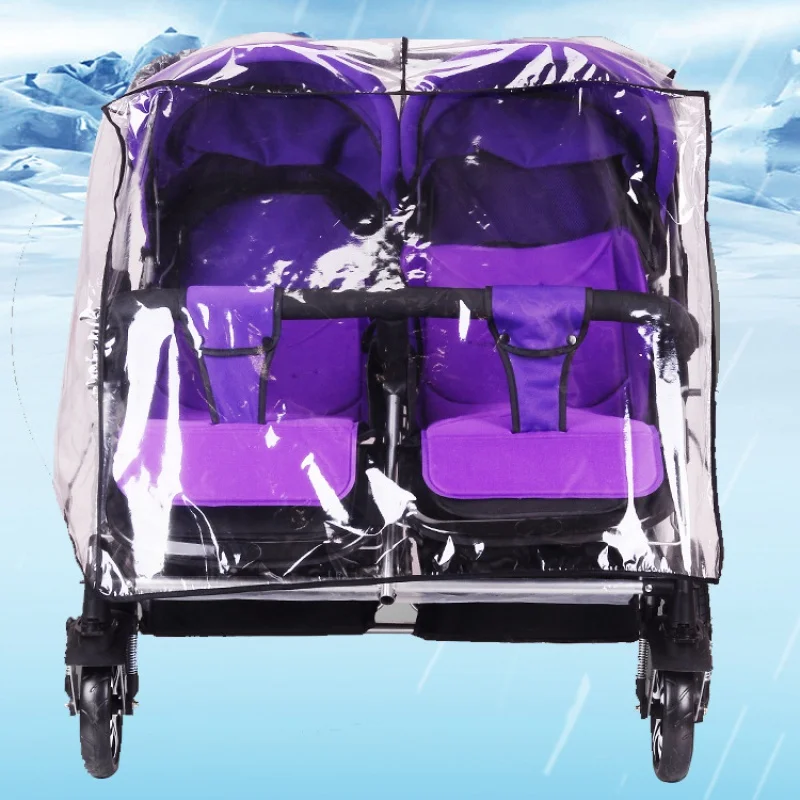 Transporte de bebê à prova de vento Lado a Lado Capa de Chuva Twin Stroller, Assento duplo dianteiro e traseiro, Roupas por atacado