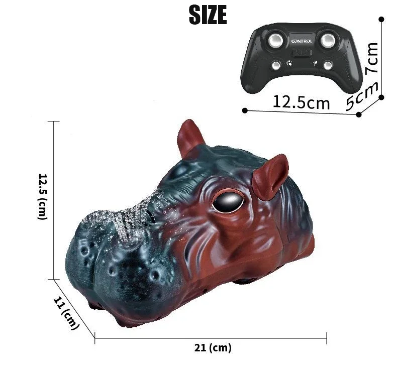 เรือฮิปโปบังคับวิทยุ 2.4G ของเล่นเด็ก ของเล่นสัตว์บังคับวิทยุ พร้อมฟังก์ชั่นพ่นน้ำ ของขวัญวันเกิดสำหรับเด็กผู้ชาย