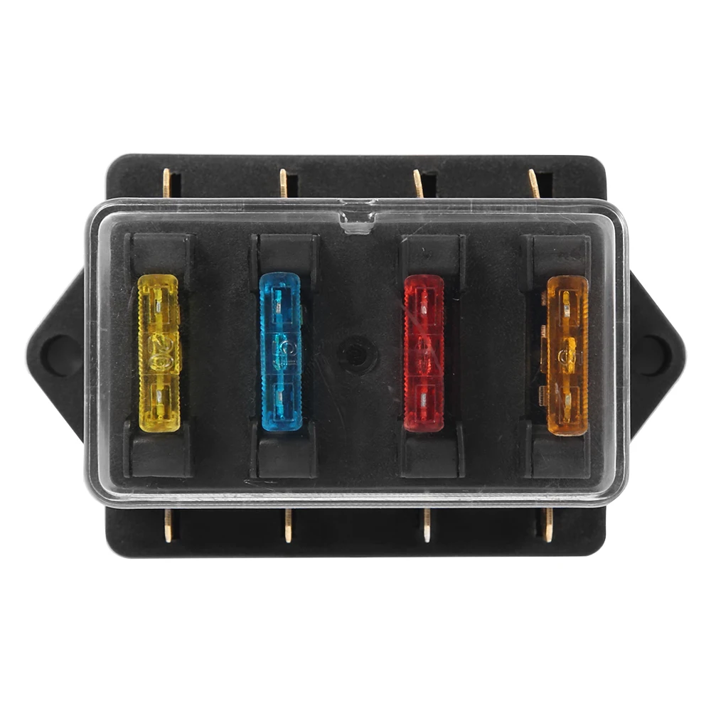 4-Way Car Boat Fuse Box Holder with 4 Fuse Blades Fuse Holder Block for Automotive Cars SUV Boats Marine Truck Accessories