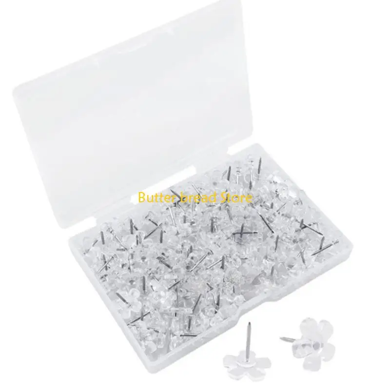 W89C 100PCS Flowers Sewing Pins with Clear Box Quilting Pins Flowers-Head Push Pin Map Pins for Fabric Sewing DIY Craft