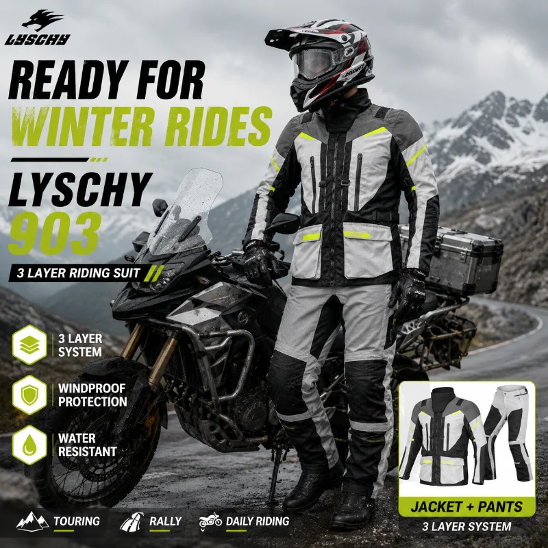 LYSCHY 903 Motorcycle Riding Suit Men Winter Windproof Warm Jacket Pants 3 Layer Motocross Touring Rally Motorcycle Gear
