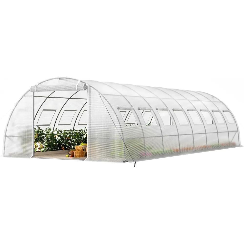 

26'x12'x6.6' Large Walk-in Greenhouse, Heavy Duty Green House Outside with Galvanized Steel Frame, High Tunnel PE Cover