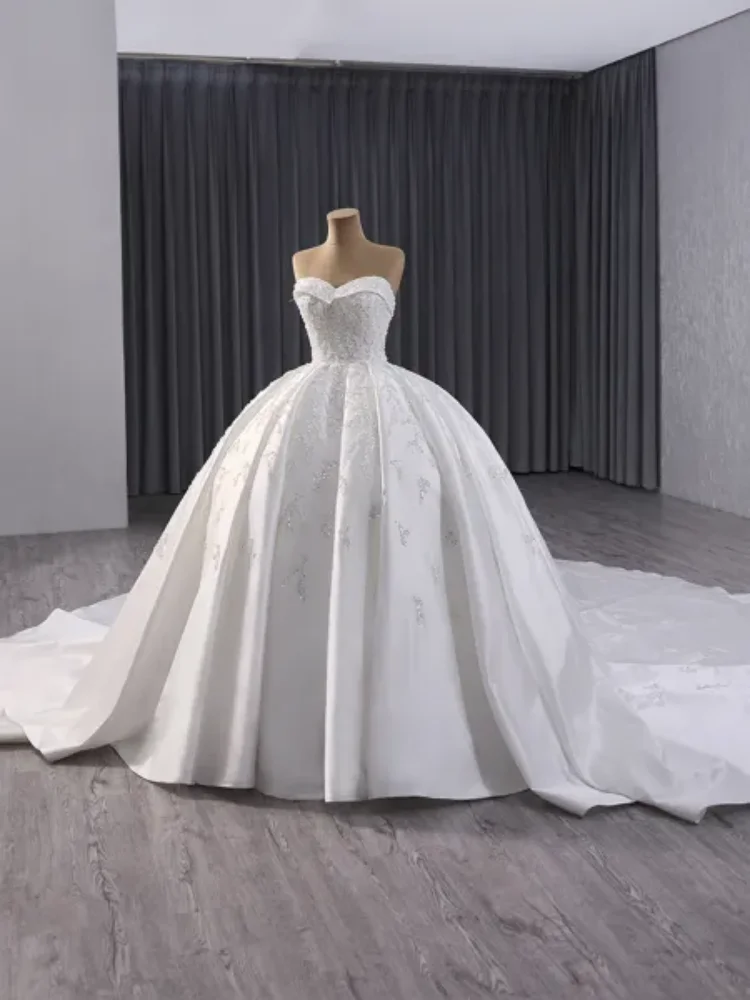 

2025 Women's Customized Wedding Dress Strapless Design Pearl Sequin And Lace Decoration Large Skirt Gorgeous And Noble Dream