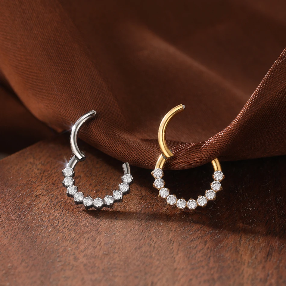 1Pc 티타늄 지르콘 코 링 힌지 Septum Clicker 오픈 코 링 패션 레이디 피어싱 여성 라운드 귀걸이 바디 쥬얼리
