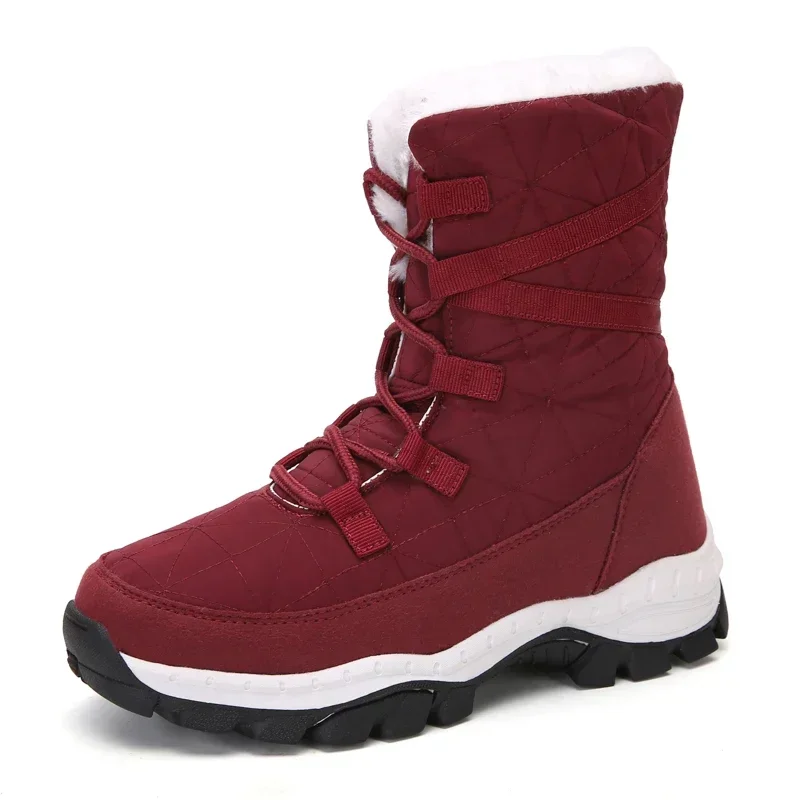 Winter Dameslaarzen Plateauzolen Houden Warme Midkalf Snowboots Dames Veters Comfortabele Kwaliteit Waterdichte Chaussures Femme