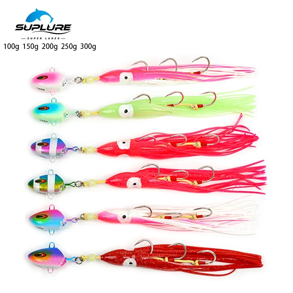 SUPERLURES Trolling Jig Lure 100g-300g Kabura Fish Head Squid Assist Hooks Metal Jig Sinking Inchiku Trolling Fishing Lure 