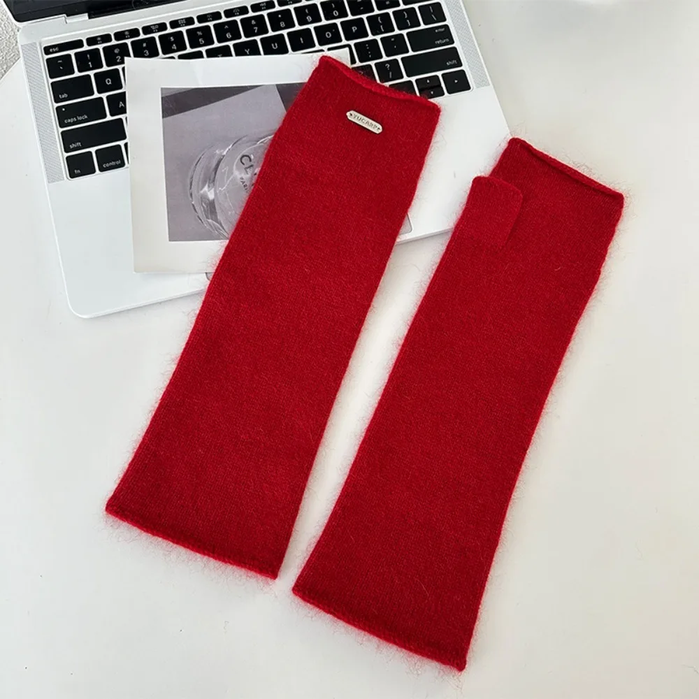 

Новые однотонные вязаные перчатки без пальцев, вязаные крючком эластичные варежки с половиной пальца, теплые унисекс, универсальные шерстяные длинные перчатки, подарок