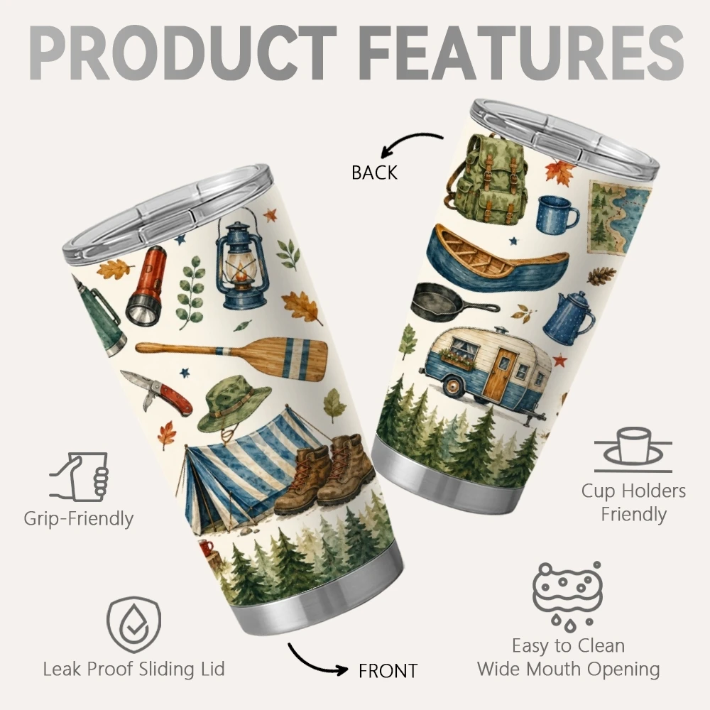 Freedom of Camping Vacuum Flasks 20oz Stainless Steel Tumbler with 2 Lids & Reusable Straw Vacuum Insulated Travel Mug