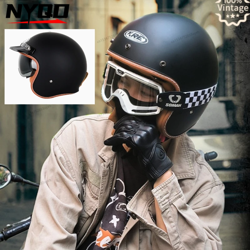 

NEW Motorcycle Helmets DOT Certification With HD Lens For Adult Open Face Helmet Vintage Fashion Safety Helmets