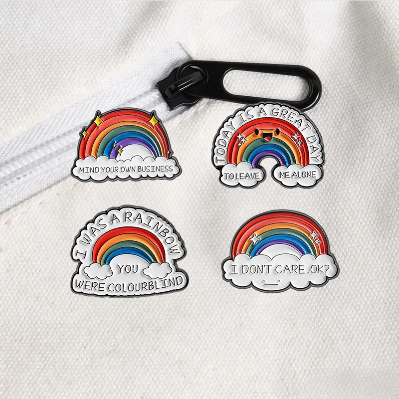 Mood Weather Enamel Badges Collection Rainbow Rainy Lightning Cloud Humorous Quote Alloy Brooches For Mental Health Awareness