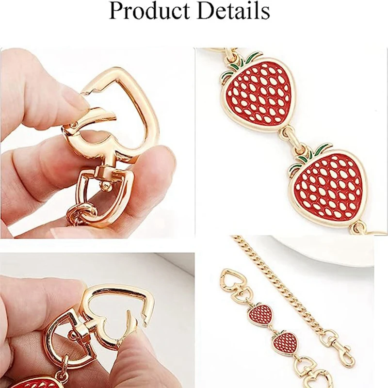 Purse Chain,Bag Extender Purse Chain Strap For Women Bags Purse Shoulder Belt Chain Red Strawberry Heart 2Pcs