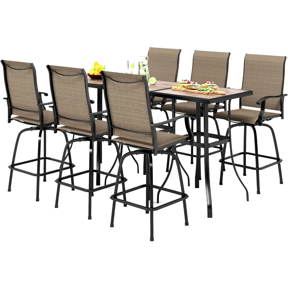 

Поворотный барный набор для патио на открытом воздухе, набор из 9 барных столов и стульев для патио с высокими стульями для патио и деревянным барным столом