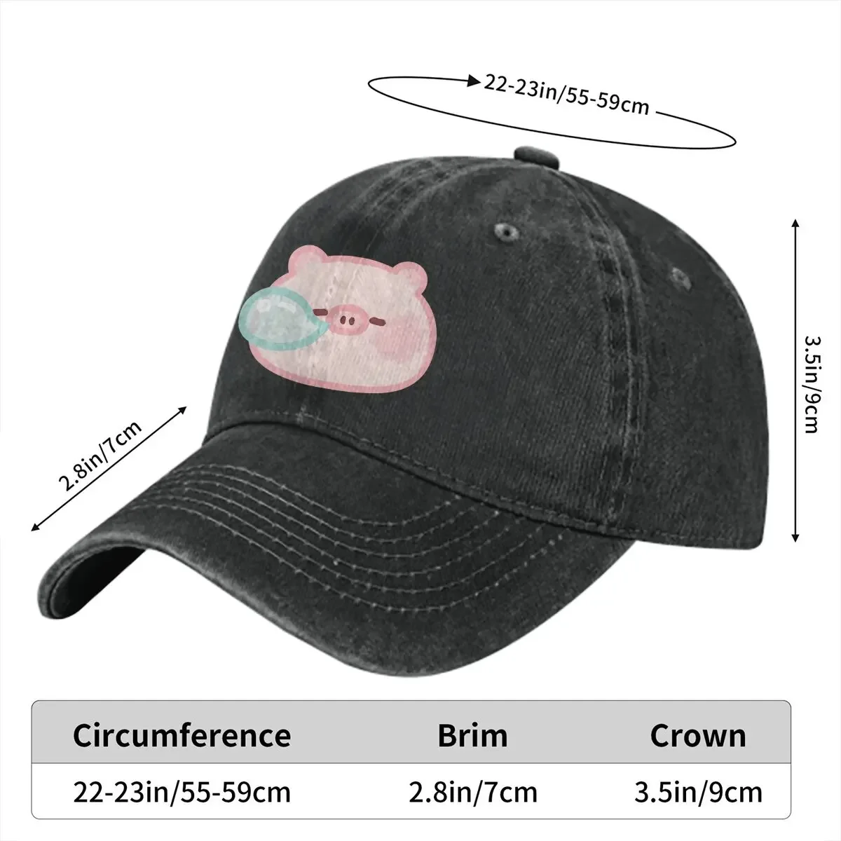 Washed Men's Baseball Cap Blowing Bubbles Trucker Snapback Caps Dad Hat Pig Emoticon Golf Hats