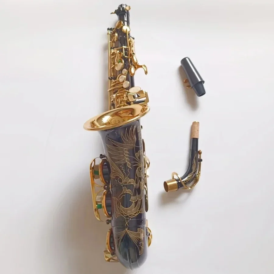 Black E-flat alto saxophone lacquered gold brass carved one-to-one craft manufacturing jazz instrument with case