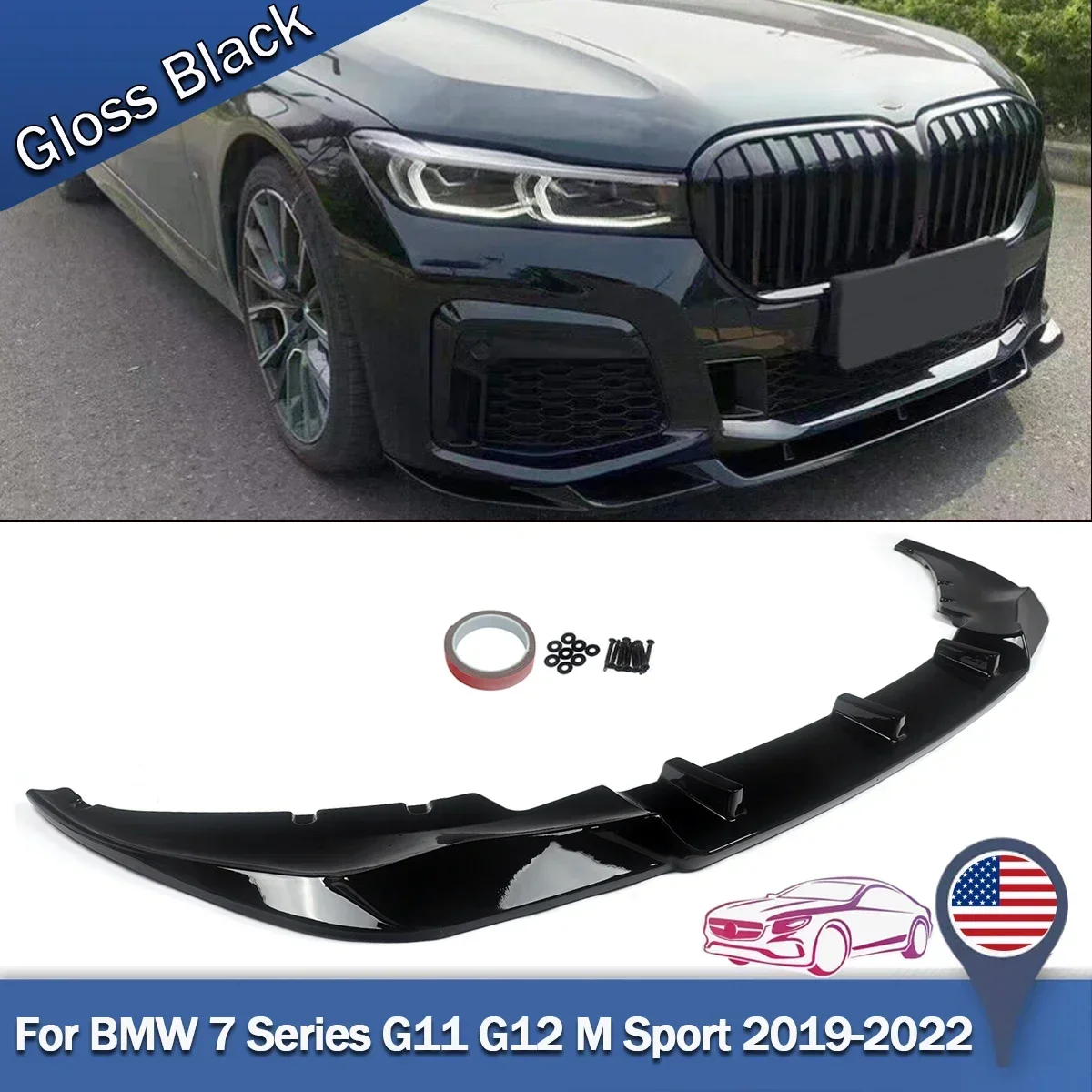 FOR BMW 7 SERIES G11 G12 FRONT SPLITTER VALANCE LIP M PERFORMANCE GLOSS BLK 2019+