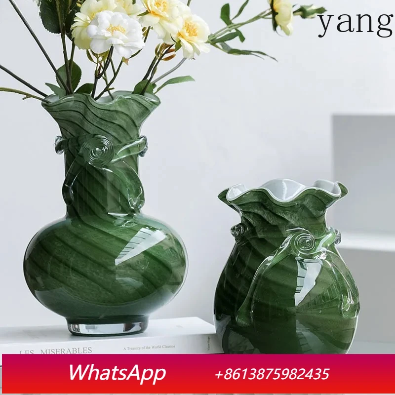 

Green corrugated glass vase hydroponic flower pot desk decoration room aesthetic decoration