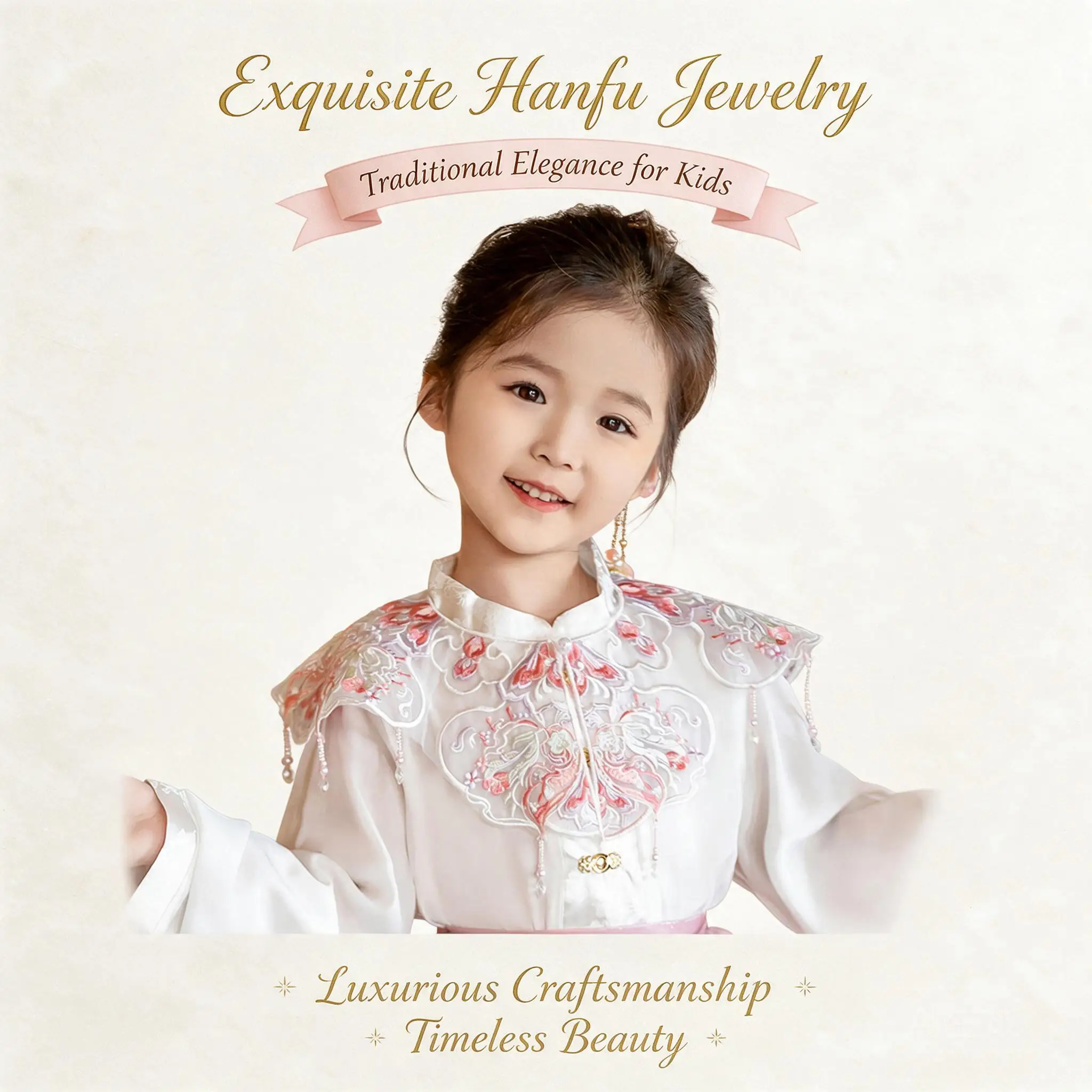 Kids Girls Chinese Traditional Embroidered Cloud Collar Detachable Hanfu Shawl With Tassel Beads Vintage Fake Cape For Parties