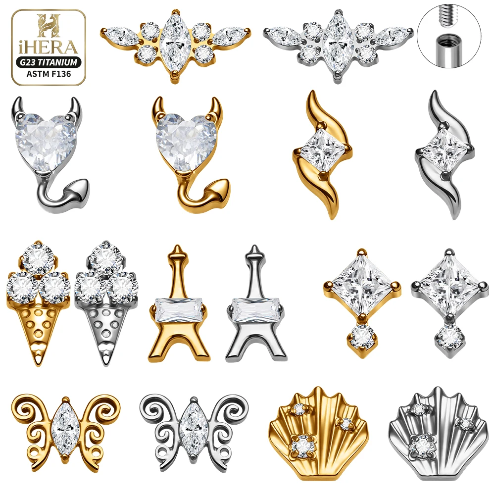Body Jewelry Vertical Labret - G23チタン製ラブレットセグメントハートエッフェル塔スタッドバルクボディジュエリーヘリックスイヤリングメデューサリップリングアイブロウバーチカルダイスコンチ