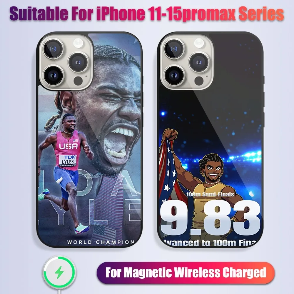 

Athletics Noah L-Lyles 979 Phone Case For iPhone 13 14 15 11 12 Pro Max Plus Glass Charging Magsafe Magnetic Cover